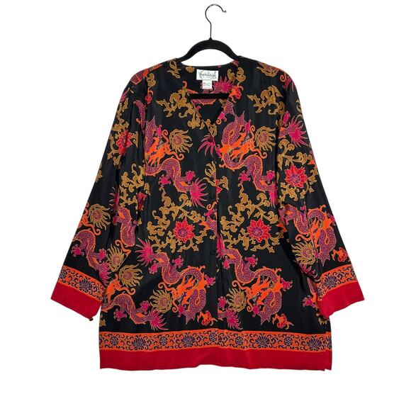 Diane Von Furstenberg Silk Assets Blouse Tunic Asian Style Dragon Button Front L - Picture 1 of 12
